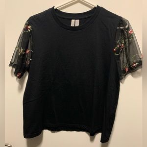 ASOS black embroidered sleeve t-shirt